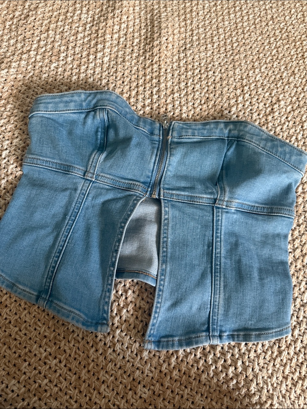 Strapless Light Wash Denim Bustier Top